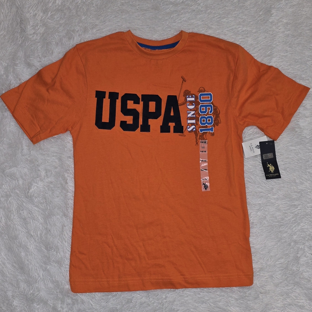 New U.S. Polo Assn. Orange Graphic Tee sz 14/16